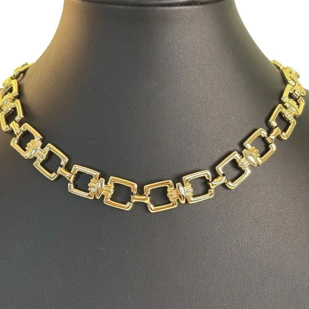 Vintage Square Link Gold Toned Statement Necklace.